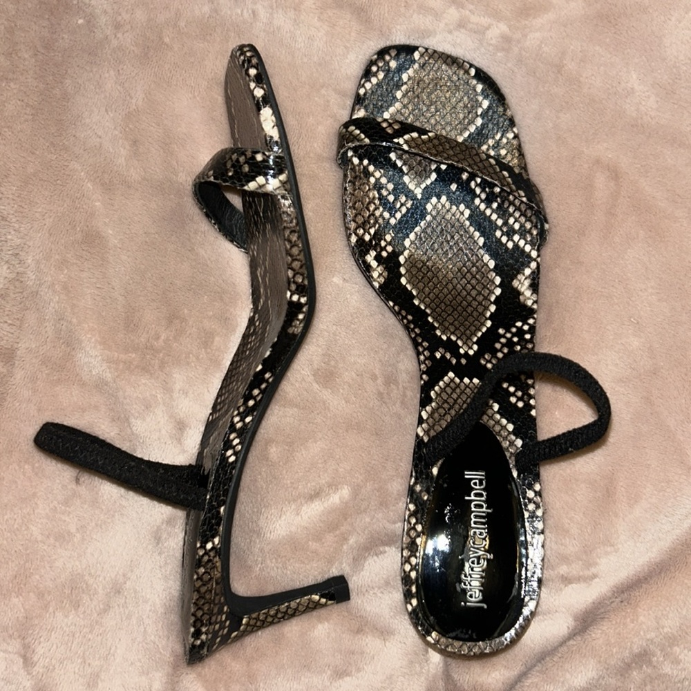 Jeffrey Campbell Black and Brown Snakeskin Slide Sandals - Picture 2 of 7